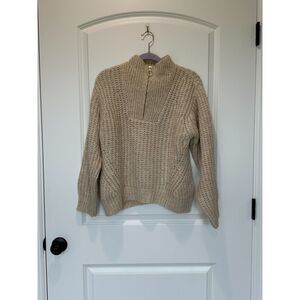 MNG Wool Blend Cream Mock Zipper Neck. Sweater Size Small